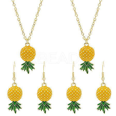 Alloy Pineapple 2Pcs Pendant Necklace & 2 Pairs Dangle Earrings SJEW-HY0001-10-1