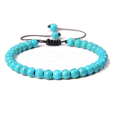 Synthetic Turquoise Round Bead Adjustable Braided Bracelets UO3136-17-1