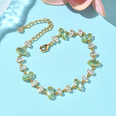 Horse Eye Brass Glass & Cubic Zirconia Link Bracelets BJEW-D378-02G-1