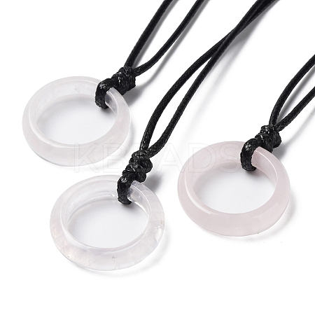 Natural Rose Quartz Ring Pendant Necklace with Waxed Cords NJEW-R262-01A-08-1
