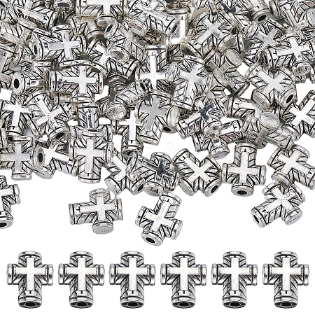 120Pcs Cross Tibetan Style Alloy Beads TIBEB-SP0001-10-1