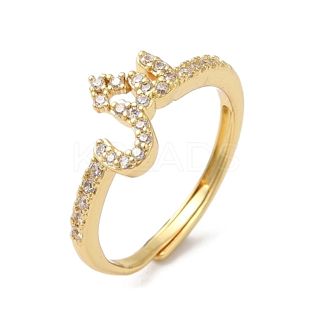 Rack Plating Brass Cubic Zirconia Arabic Letters Adjustable Rings for Women RJEW-S407-10G-12-1
