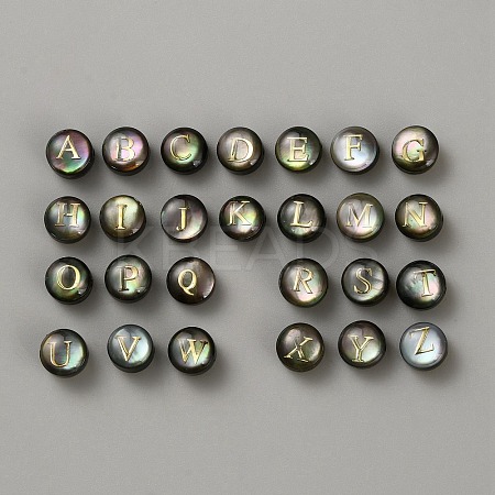 Natural Black Lip Shell Flat Round Beads Set with Golden Slices FIND-WH0170-37A-02-1