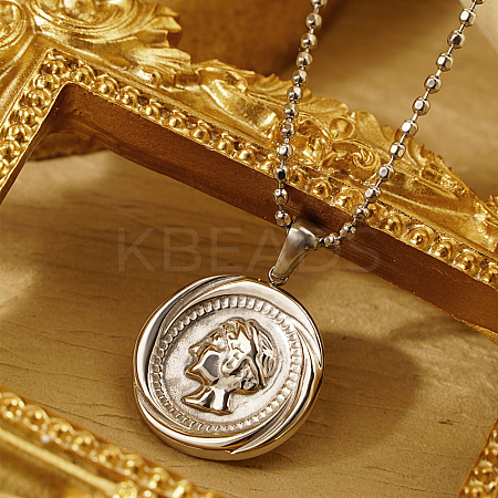 Vintage French 304 Stainless Steel Pendant Necklace for Women's Daily Wear FP0306-2-1