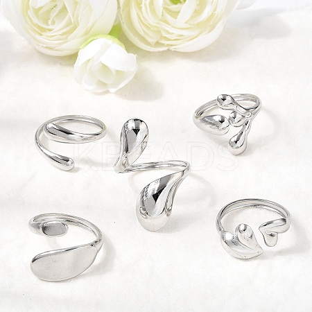 5Pcs 304 Stainless Steel Open Cuff Rings for Women RJEW-K313-03P-1