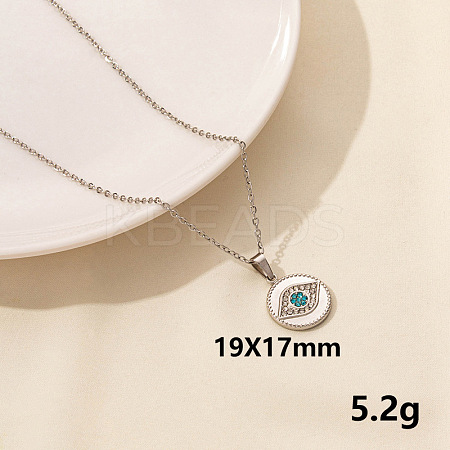 Stylish Stainless Steel Rhinestones Flat Round with Evil Eye Pendant Necklace QQ6499-3-1