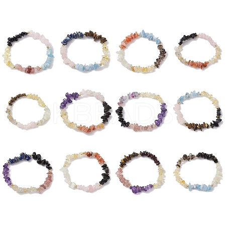 12Pcs 12 Styles Constellations Guardian Gemstone Stretch Bracelets BJEW-JB11108-1