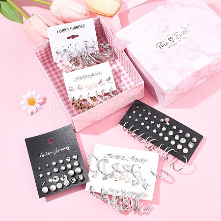 5 Sets 5 Styles Alloy & Plastic Pearl & Acrylic & Rhinestone Earring Sets EJEW-FS0001-24-1