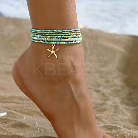 6Pcs Alloy Glass Seed Beads Anklets WGFF5FF-07-1