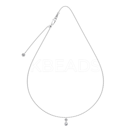 Clear Cubic Zirconia Flat Round Teardrop Pendant 925 Sterling Silver Cable Chain Necklaces for Women NJEW-S457-11P-1