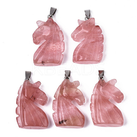 Carved Watermelon Stone Glass Pendants G-N0327-002K-1