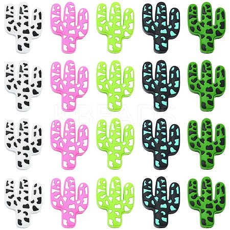 20Pcs 5 Colors Cactus Food Grade Eco-Friendly Silicone Focal Beads SIL-CJ0001-74-1