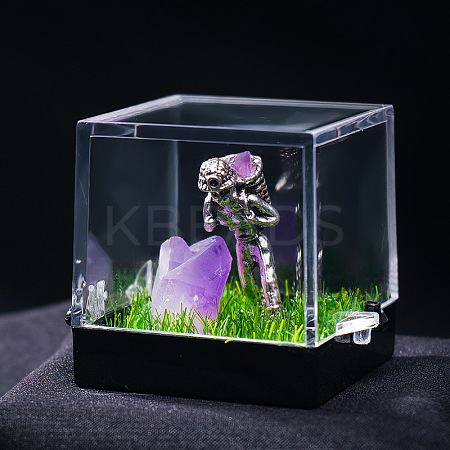 Natural Amethyst Cluster & Miner Modeling Mineral Specimen Box PW-WG43597-10-1