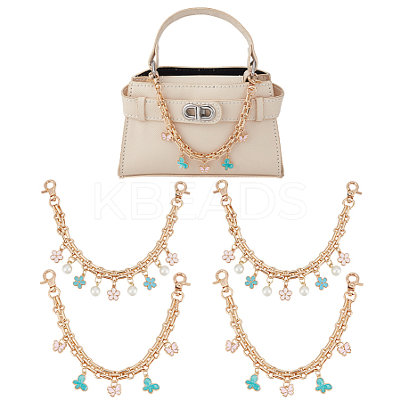 4Pcs 2 Styles Alloy Enamel Butterfly Flower Charm Iron Bag Decorative Chains HJEW-DR00190-1