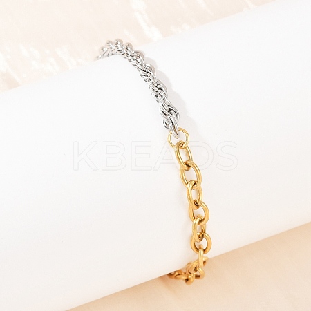 304 Stainless Steel Cable & Rope Chain Bracelets for Women BJEW-K279-03GP-1