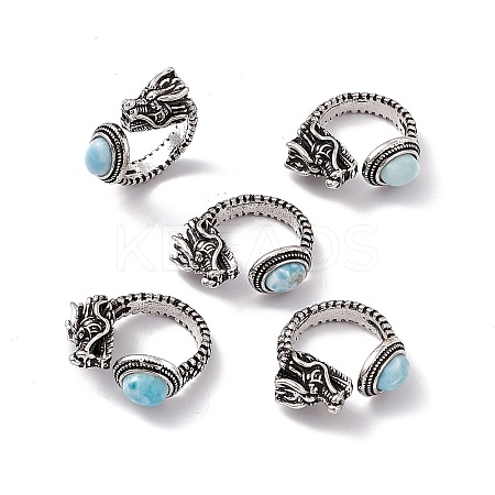 Dragon Head Natural Larimar Cuff Rings RJEW-G273-03AS-01-1