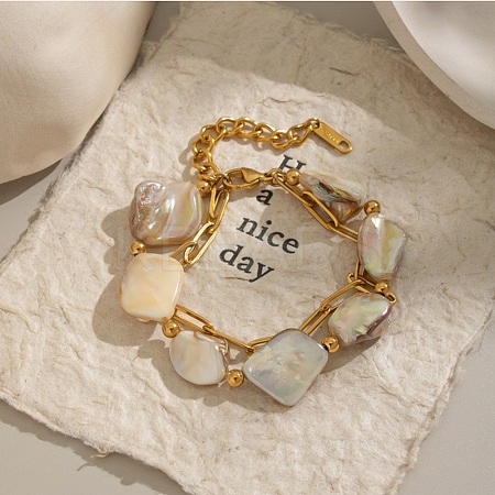 304 Stainless Steel & Natural Shell Double Layer Bracelets BJEW-G763-07G-1