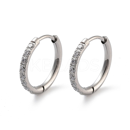 316 Surgical Stainless Steel Pave Clear Cubic Zirconia Hoop Earrings Women EJEW-A109-01C-P-1