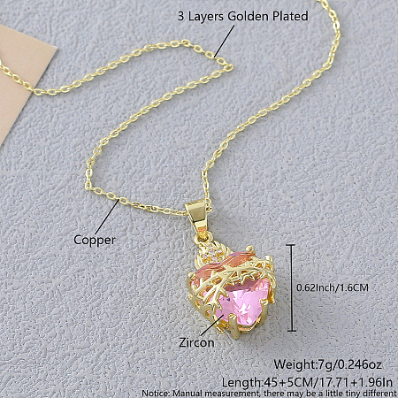 Brass Micro Pave Clear Cubic Zirconia and Pink Resin Scared Heart Pendant Necklaces for Women FS-WG476F5-12-1