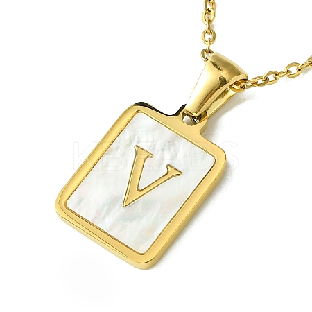 Ion Plating(IP) Rectangle with Initial Letter 304 Stainless Steel Pendant Necklace NJEW-R265-04G-V-1