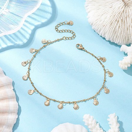 Summer Beach 304 Stainless Steel Shell Shaped Charm Anklets for Women AJEW-AN00658-1