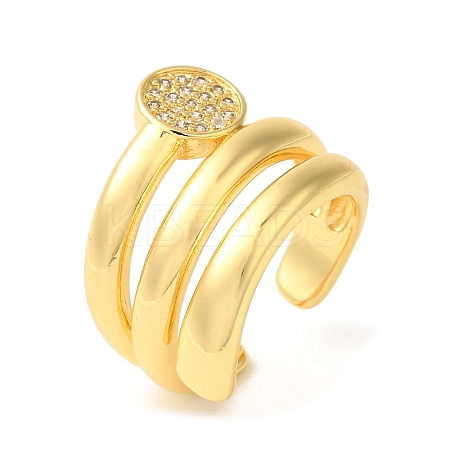 Round Brass Micro Pave Clear Cubic Zirconia Open Cuff Rings RJEW-U008-22G-1