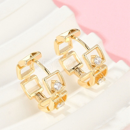 Brass Clear Cubic Zirconia Hoop Earrings EJEW-Q016-02G-1