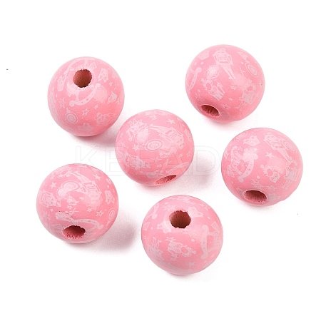 Christmas Printed Schima Wood European Beads WOOD-I015-01F-1