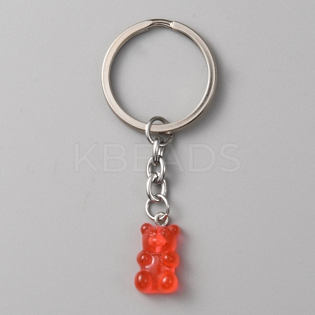 Candy Color Transparent Bear Resin Pendant Keychain KEYC-WH0034-34B-05-1
