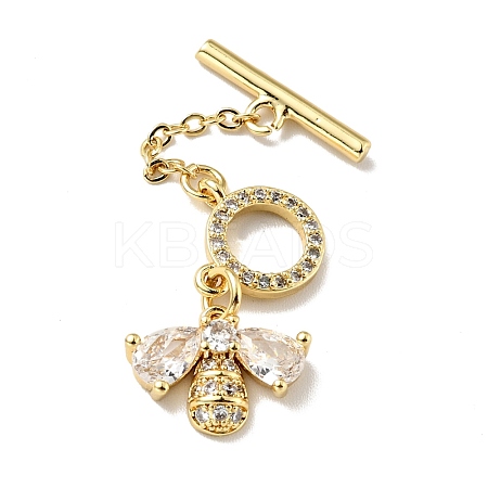 Rack Plating Brass Micro Pave Clear Cubic Zirconia Toggle Clasps KK-E034-35G-1