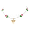 Alloy Bowknot Pendant Tulip Flower Glass Seed Beaded Necklaces for Women NJEW-MZ00148-4