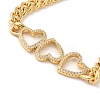 Brass Micro Pave Clear Cubic Zirconia Triple Hollow Heart Cuban Link Chains Bracelets for Women BJEW-M322-05G-A-2