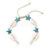 Natural Cowrie Shell & Starfish Dyed Synthetic Turquoise & Round Imitation Pearl Braided Bead Bracelet Making AJEW-JB01532-2