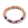 Round Natural Amethyst Beaded Stretch Bracelets BJEW-JB05607-02-1