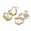 Natural Pearl Beaded Twist Teardrop Dangle Stud Earrings EJEW-P229-02G-2