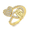 Heart & Virgin Mary Rack Plating Brass Micro Pave Cubic Zirconia Cuff Rings for Women RJEW-F162-11G-1