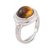 Natural Tiger Eye Round Adjustable Rings RJEW-K271-04P-12-2