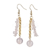 Round & Chip Natural Rose Quartz Dangle Earrings EJEW-JE05867-1