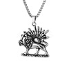 Vintage 304 Stainless Steel Lion with Sun Pendant Box Chain Necklaces for Men WGE39C9-01-3