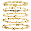 5Pcs Brass & Natural African Turquoise(Jasper) Beads Stretch Bracelets for Women BK1359-3-1