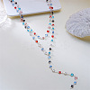 Alloy Colorful Glass Double Layer Flat Round Tassel Y Necklaces for Women WG2A583-04-1
