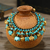Bohemian Dyed Synthetic Turquoise Elephant & Brass Fish Heart Beaded Tassel Anklets for Women FS-WG11539-04-1