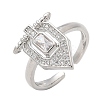 Brass Micro Pave Clear Cubic Zirconia Cuff Finger Rings for Women RJEW-U033-10P-4