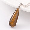 Teardrop Platinum Tone Brass Tiger Eye Pendants G-F267-03F-1