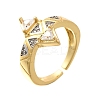 Brass Micro Pave Clear Cubic Zirconia Cuff Rings RJEW-U035-10GP-4