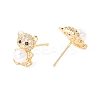 Cubic Zirconia Bear Stud Earrings with Acrylic Pearl EJEW-F282-26G-2