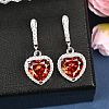 925 Sterling Silver Pave Cubic Zirconia Heart Hoop Earrings EJEW-C150-01B-01-2