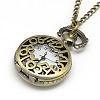 Alloy Flat Round with Number Pendant Necklace Quartz Pocket Watch WACH-N011-28-2