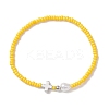 5Pcs Glass Seed Bead Stretch Bracelets with Brass Cross & Imitation Pearl BJEW-MZ00300-3