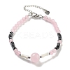 Natural Rose Quartz Round & Synthetic Non-magnetic Hematite & White Shell Beaded Bracelets for Women BJEW-K251-02A-2